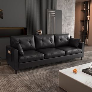 Sofa Living Room Home Small Apartment Rental House Office Clothing Store Double or Three Person Black Leather Sofa
