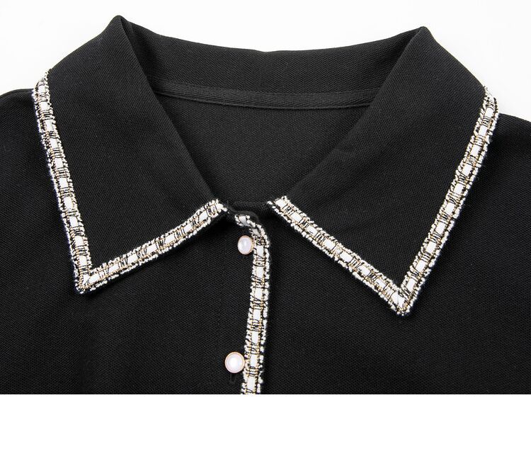 Váy đen dệt kim cổ POLO tay ngắn phong cách Chanel — đen chi tiết 5