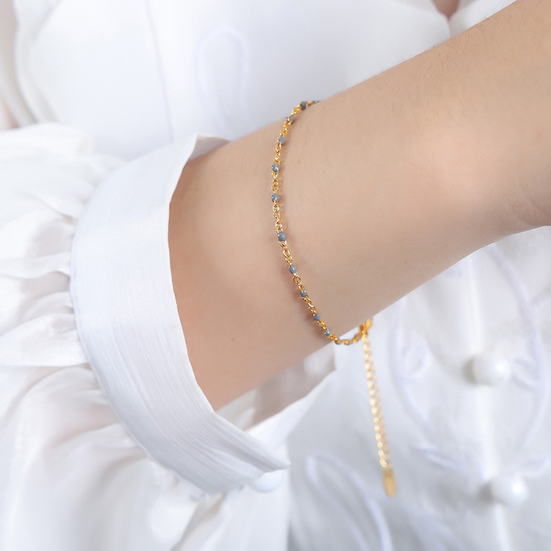 Pulsera de collar de empalme de aceite de gota de esmalte de color dopamina, acero de titanio, hada pequeña, temperamento de nicho, cadena de clavícula, joyería, personalidad femenina