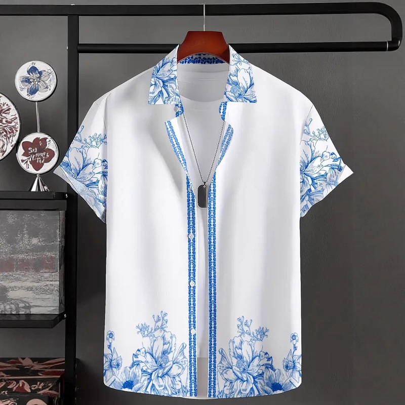 Men's Retro Floral Pattern Short-Sleeved Casual Shirt Breathable Polyester Temu Hot Sale Men's Retro Floral Pattern Short-Sleeved Casual Shirt Breathable Polyester Temu Hot Sale