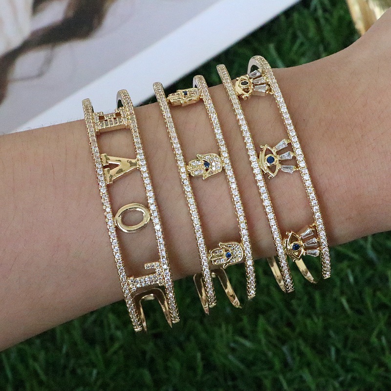 Fashion Love Palm Eye Copper Bracelets Gold Plated Zircon Copper Bracelets