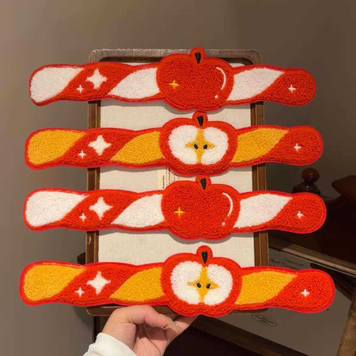 Cute Apple Magic Hair Stickers Plush Cartoon Bangs Stickers for Girls, Hair Fixing Magic Tape for Side Hair Styling