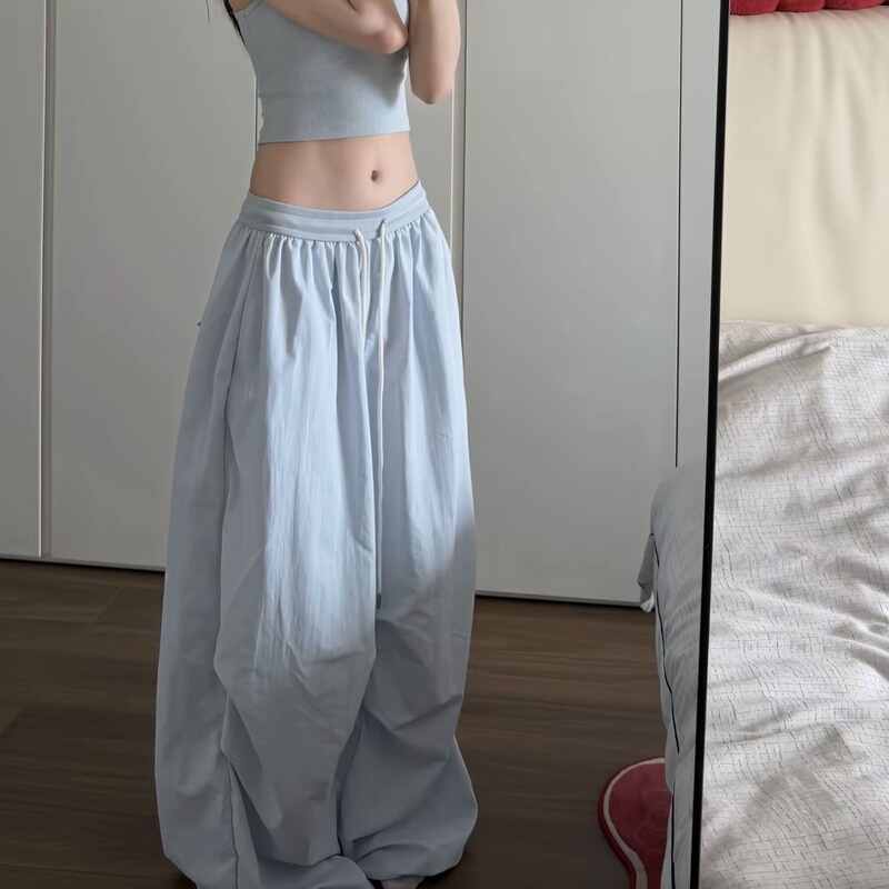 American-style white paratrooper cargo pants for women, new spring/summer thin quick-dry loose wide-leg jazz dance pants
