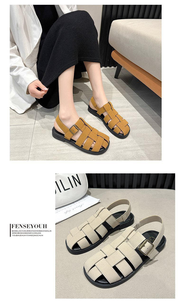 Sandali vintage con punta piatta da donna, primavera estate 2024, nuovi sandali alla moda con zeppa intrecciata e stivaletti romani da spiaggia_voghion.com