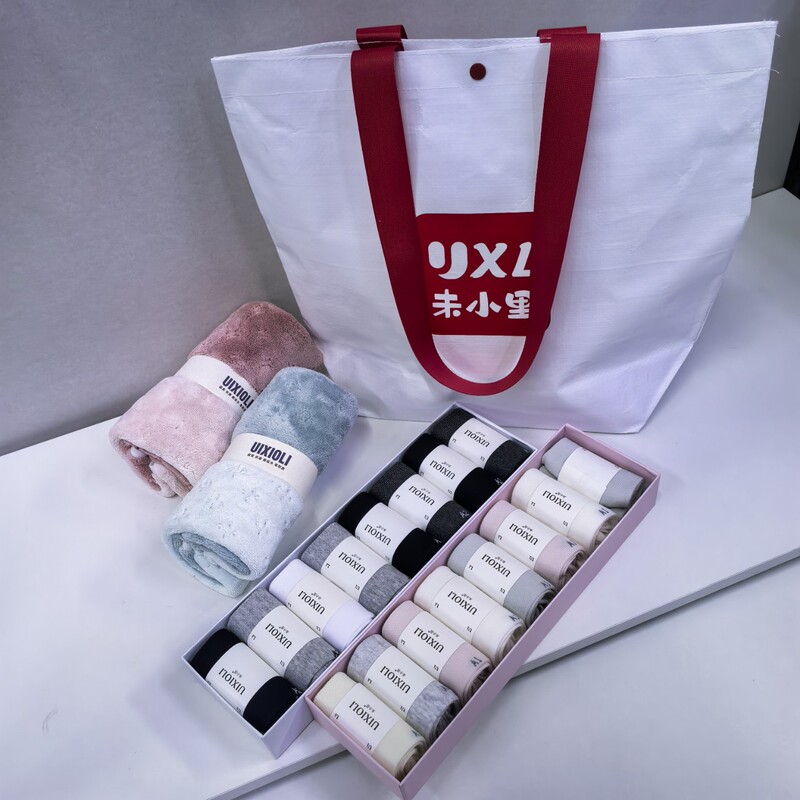 Wei Xiaoli Summer Mid-Tube Mesh Breathable Anti-Odor Socks Wholesale Gift Box Set, One Box of 8 Pairs, Includes Towel and Tote Bag