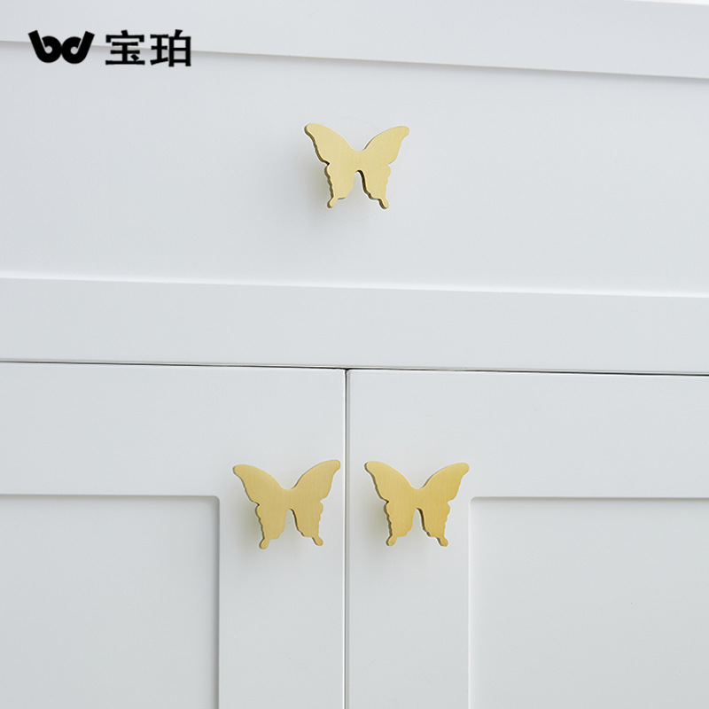 Modern minimalist single hole solid drawer cabinet door handle butterfly gold wardrobe shoe cabinet cabinet creative furniture handle