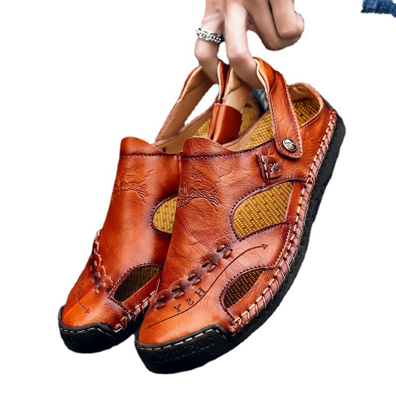 2023 большой размер 48 летние мужские повседневные кожаные сандалии дышащие тренды на открытом воздухе пляж воловья кожа больших размеров ручной работы