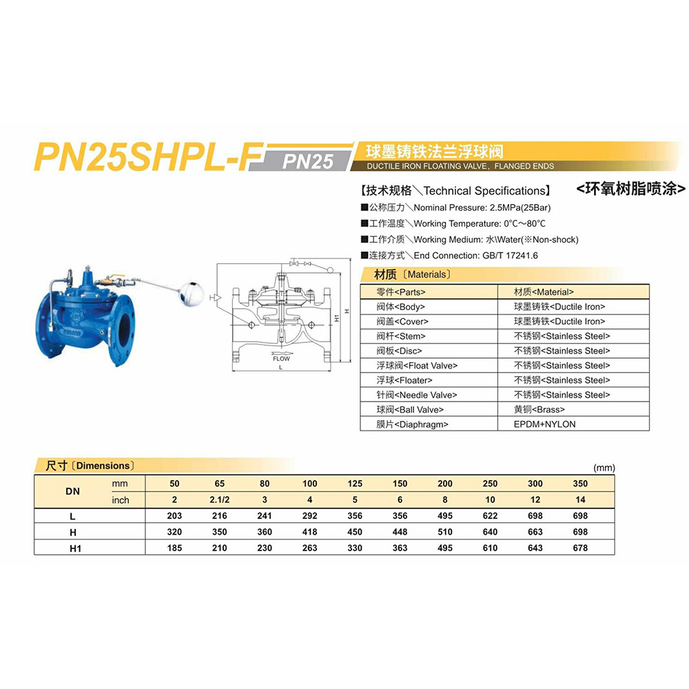 原装 KITZ北泽阀门日本进口    球墨铸铁法兰浮球阀PN25SHPL-F