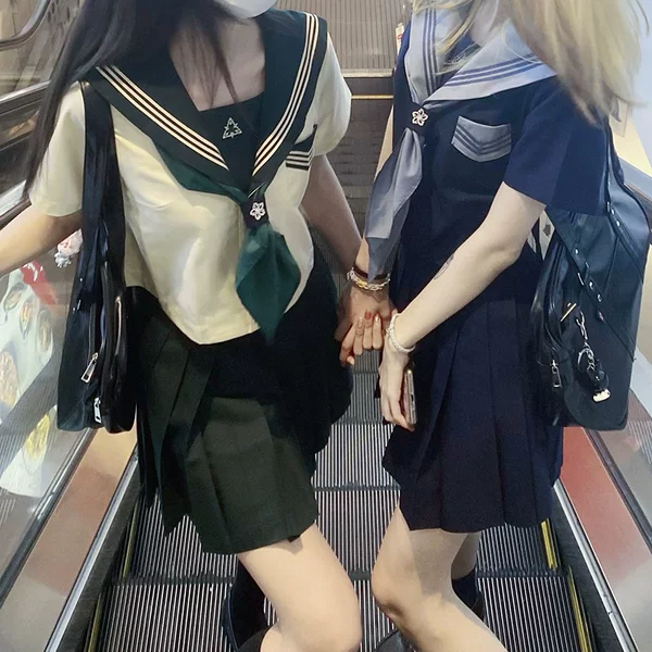 Japanese Style Jk Genuine Sailor Uniform Preppy Style Suit Short-Sleeved Summer Top Girls School Uniform Basic Style