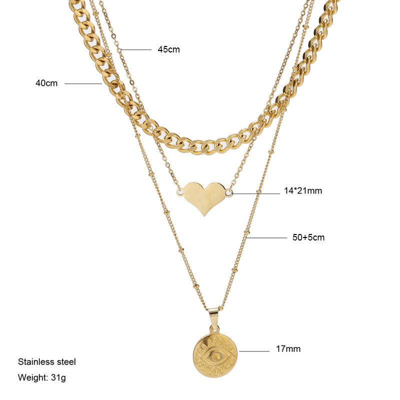 Retro Heart Shape Titanium Steel Plating Layered Necklaces 1 Piece