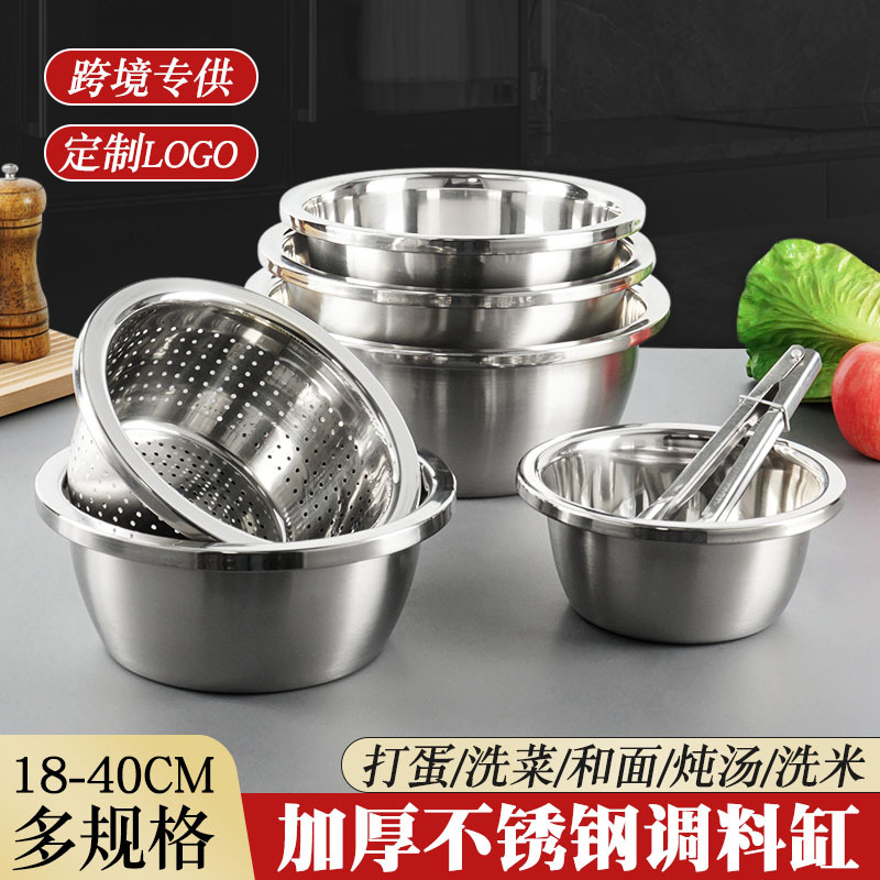 304不锈钢盆 加深打蛋盆无磁反边调料缸沥水盆加厚汤盆面盆食品级