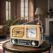工厂跨境复古钟表便携多功能全波段收音机蓝牙插卡播放器礼品