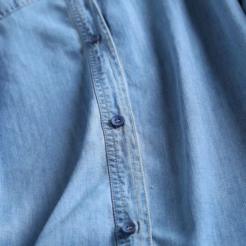 ​​Women’s Tencel Denim Shirt – Upgraded Breathable Long Sleeve Blouse (Light/Dark Blue, M-XXXL)​​_mkmklike.com