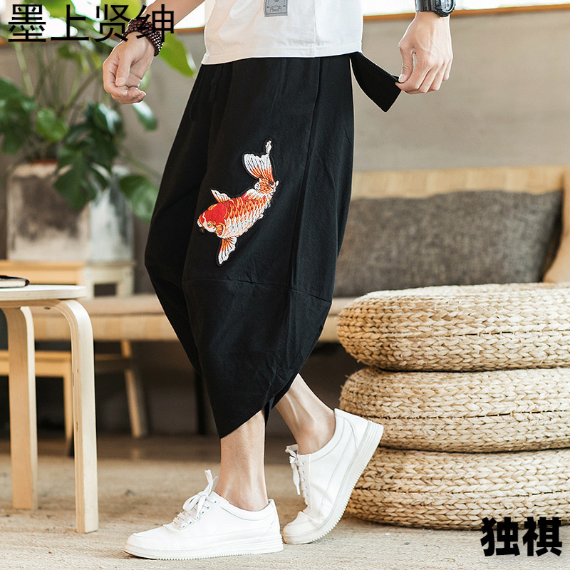 Pantalones harem de entrepierna grande pantalones recortados para hombre pantalones ukiyo-e para hombre calzones nepaleses pantalones holgados casuales de 7 puntos pantalones cortos de moda para hombre