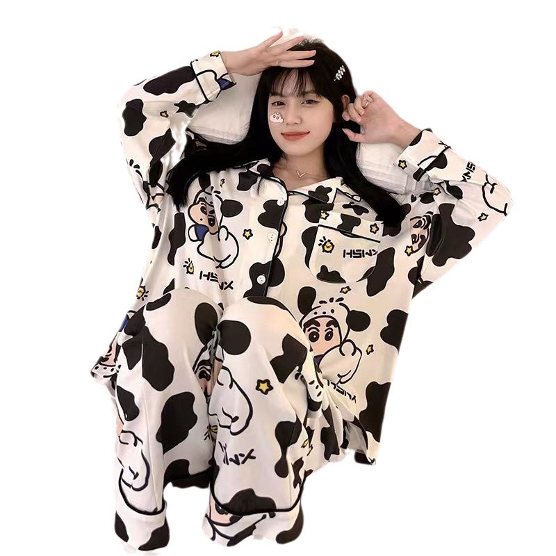 Nueva primavera y otoño pijamas japoneses de las mujeres lindo crayón Xiaoxin Otoño e Invierno suelta manga larga casa desgaste traje Pijamas