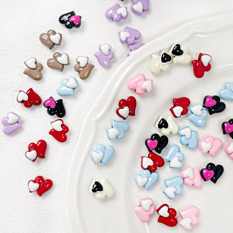 Candy Color Cute Style Alloy Paint Heart Double Contrast Color Fresh Stereo Peach Heart Handmade DIY Beads Loose Beads Candy Color Cute Style Alloy Paint Heart Double Contrast Color Fresh Stereo Peach Heart Handmade DIY Beads Loose Beads