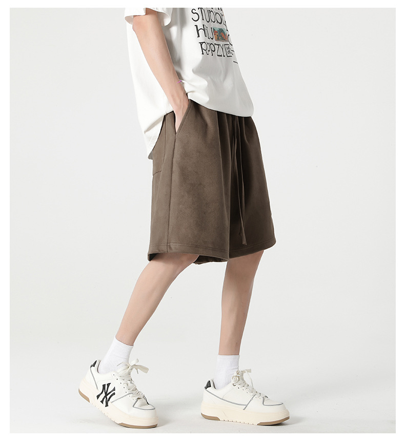 New summer casual shorts for men, suede loose stretch capri pants, American steel stamp straight-leg sport pants pic 7