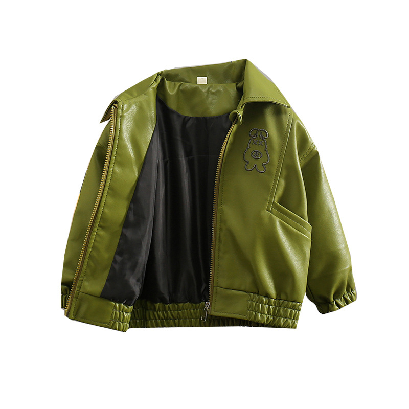 소년의 봄과 가을 PU 가죽 코트 2024 새로운  가을 옷 이피 잘 생긴 어린이 거리 재킷 탑