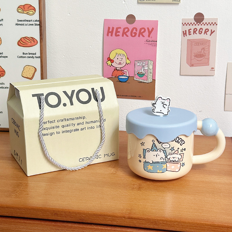 Líneas lindas para cachorros tazas de agua de cumpleaños regalo de mano tazas de cerámica de oficina tazas de café con tapa tazas de pareja