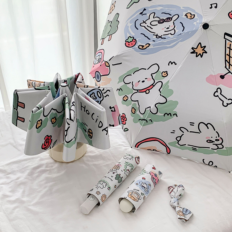 Cartoon Cute Repair Hook Sun Umbrella Women's Sun Protection UV Protection Automatic Small Portable Sunshade Sunshade Umbrella Dual-Use