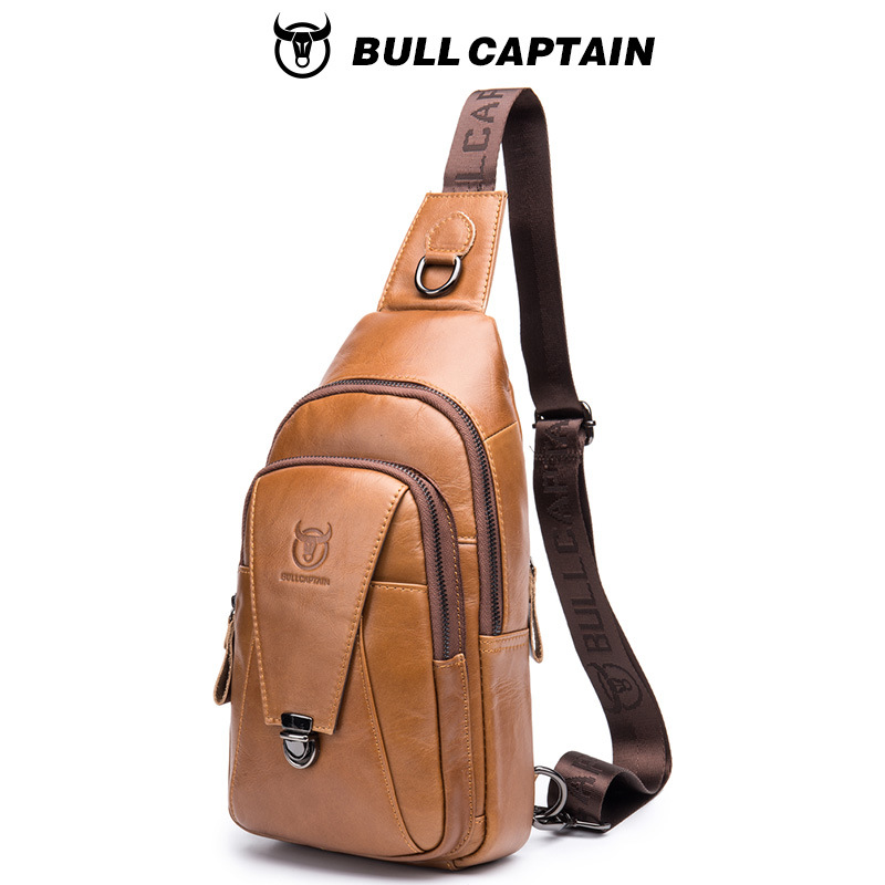 Capitán Niu cuero hombres de cuero hombro crossbody pecho bolsa capa superior de piel de vaca moda multi-funcional deportes casual pecho bolsa