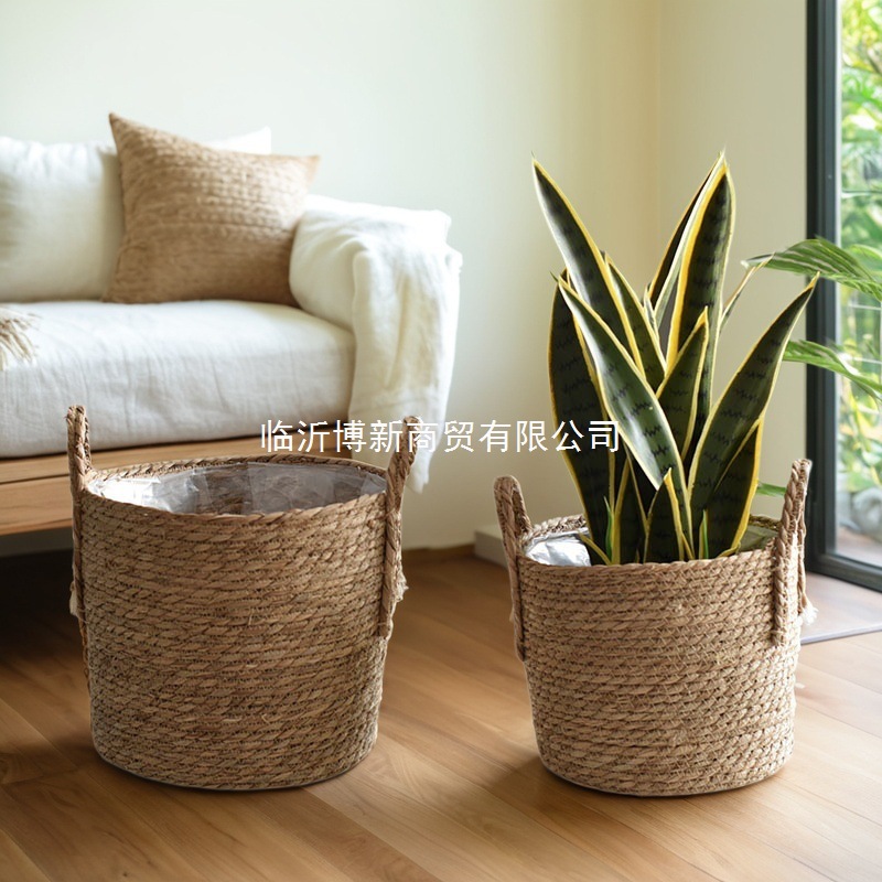 Maceta de flores tejida de paja extragrande, cesta de plantas verdes tejida de ratán, maceta alta tejida, cesta de almacenamiento comercial para interiores.