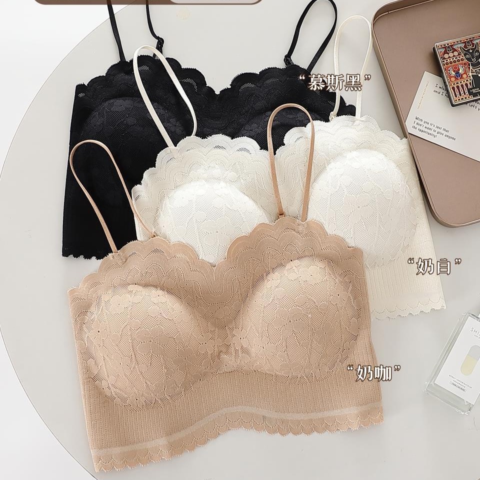 New summer traceless lace beautiful back lingerie fixed cup strap sling underwear ice silk beautiful back thin shoulder strap bra