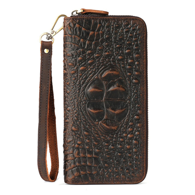 1181 Genuine Leather Cowhide Men's Handbag Mobile Phone Bag Crazy Horse Retro Embossed Crocodile Pattern Wallet Wallet Wholesale