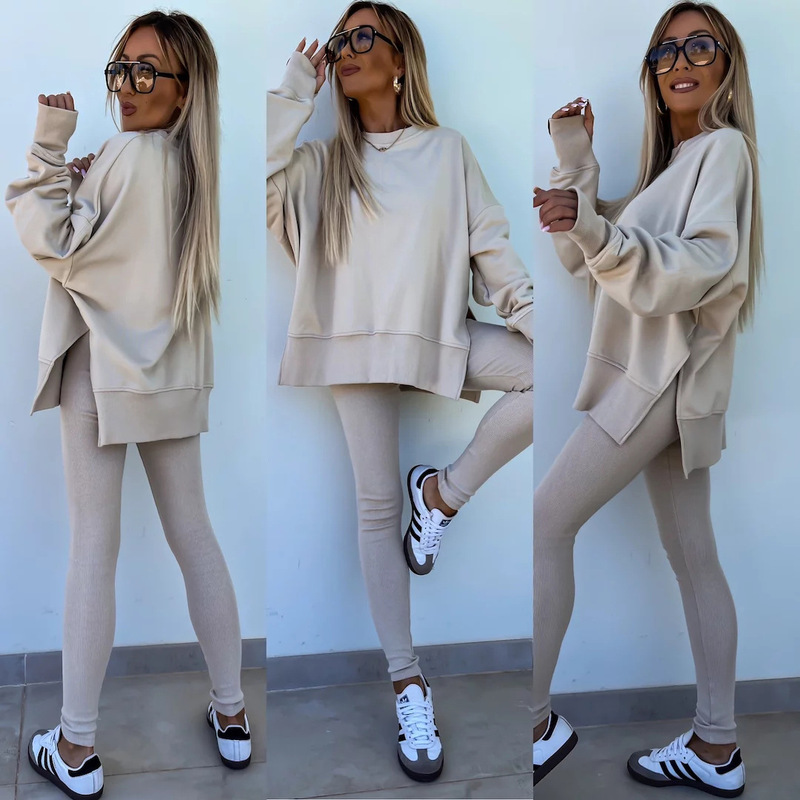 2026 Amazon New Foreign Trade Spring Women's Clothing European and American Casual Tight-Fitting Pants Loose Sweatshirt Set Two-Piece Set 2026 Amazon New Foreign Trade Spring Women's Clothing European and American Casual Tight-Fitting Pants Loose Sweatshirt Set Two-Piece Set