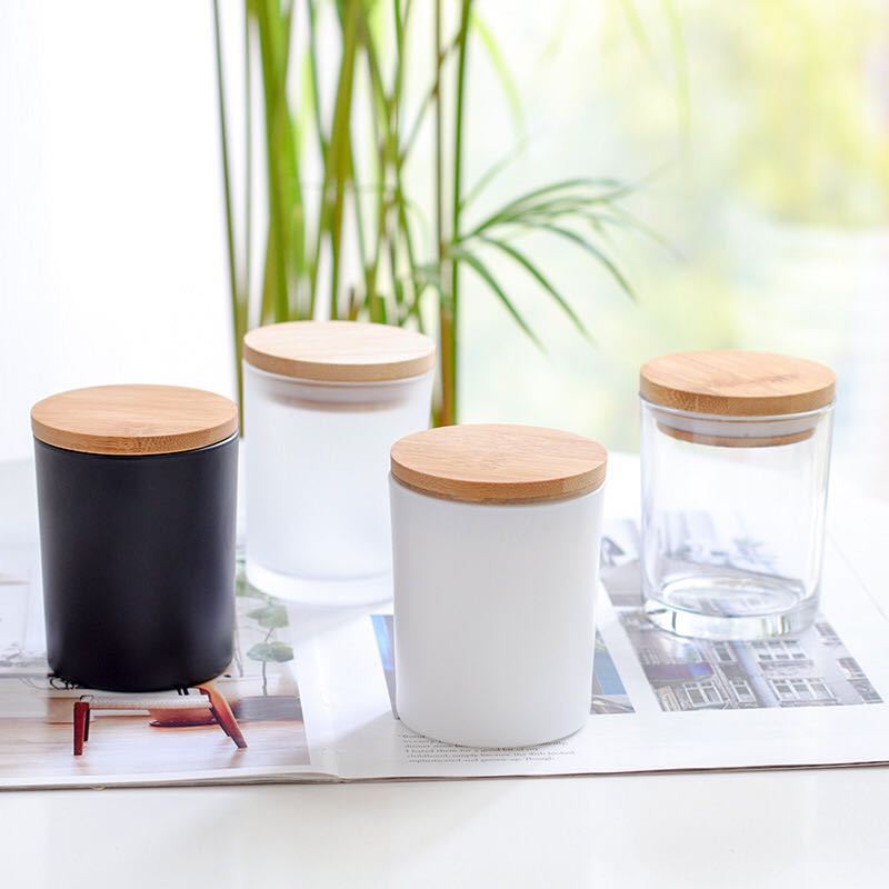 Fábrica directa de venta de 200ml copa de vela de vidrio con cubierta de barro de banana de color lata de borde recto de 300ml candelabros