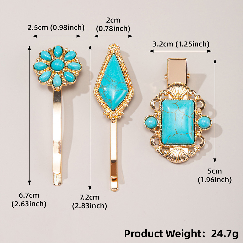 Women's Casual Retro Geometric Alloy Turquoise Plating Hair Clip display picture 10