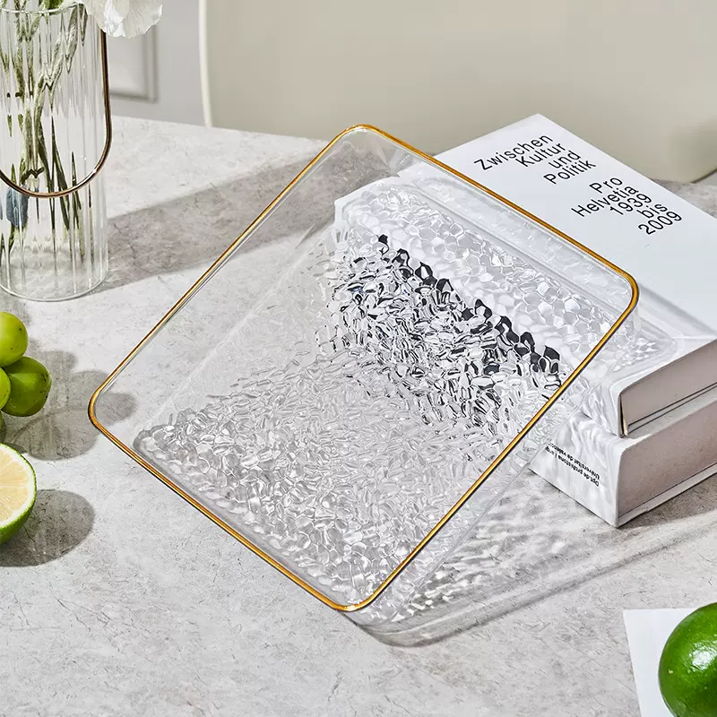 方形金边水果盘 塑料PET桌面杂物小盘子轻奢厨房蔬菜鲜果整理果篮