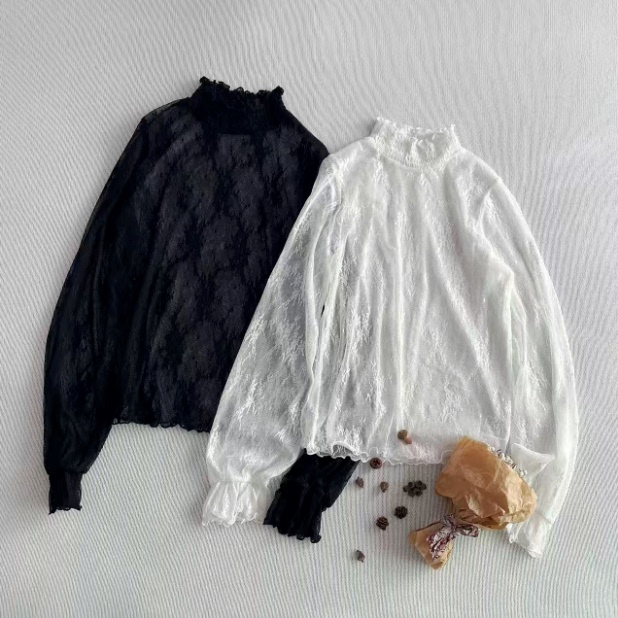 Only 5 Pieces! Japanese High-Quality Apres Jour Pure Y Beautiful Full Lace Elastic Half Turtleneck Long-Sleeved Bottoming Shirt Only 5 Pieces! Japanese High-Quality Apres Jour Pure Y Beautiful Full Lace Elastic Half Turtleneck Long-Sleeved Bottoming Shirt