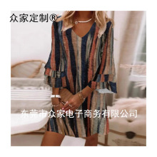 2024新款 无风险 3D数码印花V领无袖连衣裙一件DIY代发