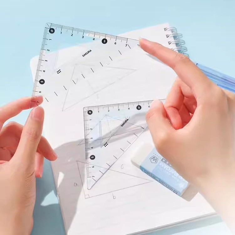 Juego de regla de flor de cerezo japonés para estudiantes de escuela primaria traje regla de triángulo Protractor papelería de aprendizaje multifuncional