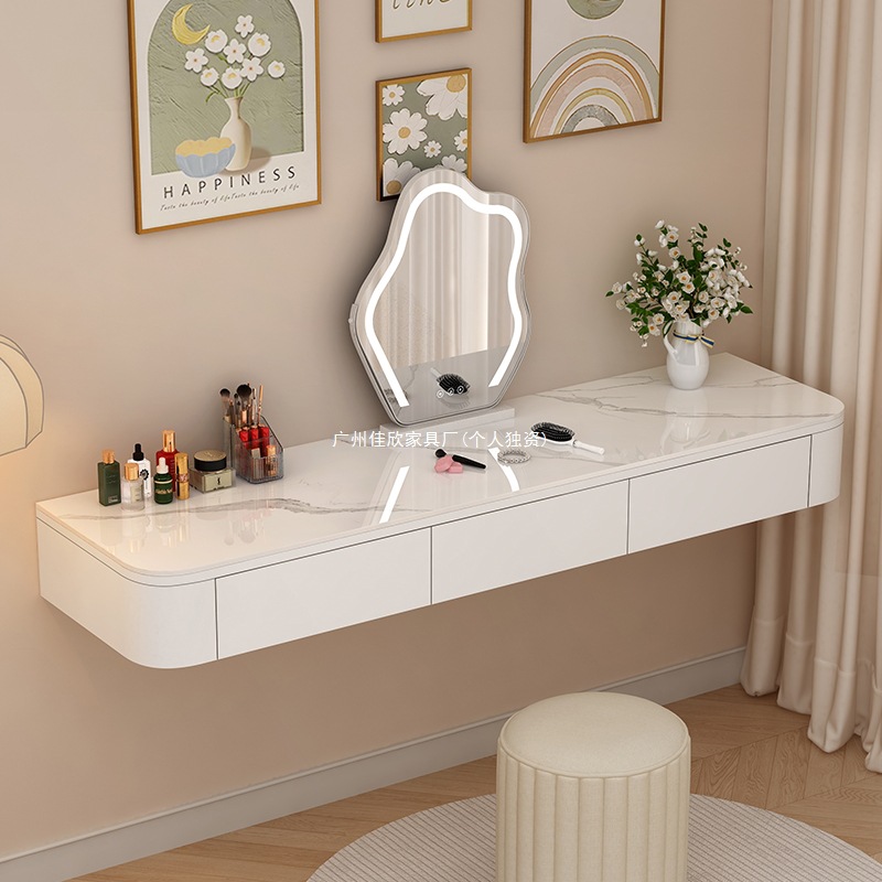 Solid Wood Dressing Table Suspended Home Bedroom with Drawer Dressing Table Desk Dressing Table Integrated Bedside Storage Cream Style