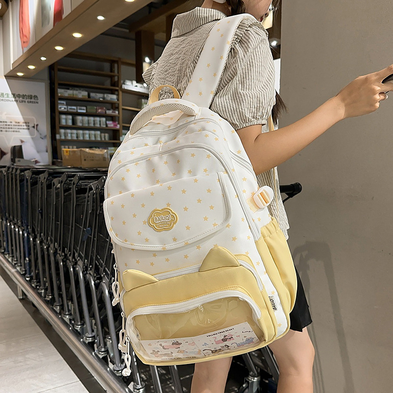 高颜值书包学生大容量森系波点印花双肩包可爱初中生轻便旅行背包|undefined