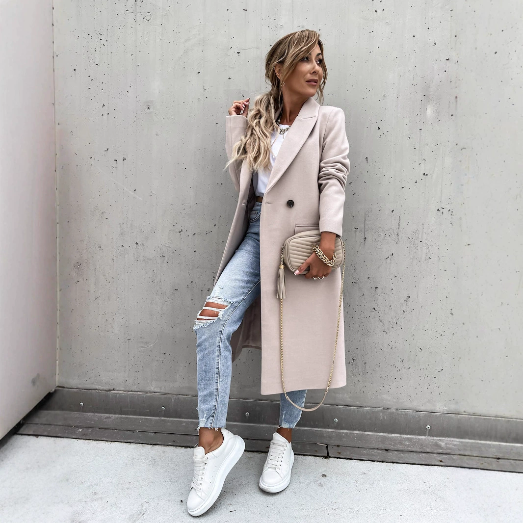 2021 независимая станция желаний Amazon EBAY осенне-зимний длинный костюм с воротником шерстяная ткань пальто женское 88612