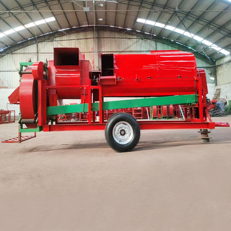 安徽宿州鲜花生摘果机8000型牵引移动打果机滚筒式自动装袋干湿两