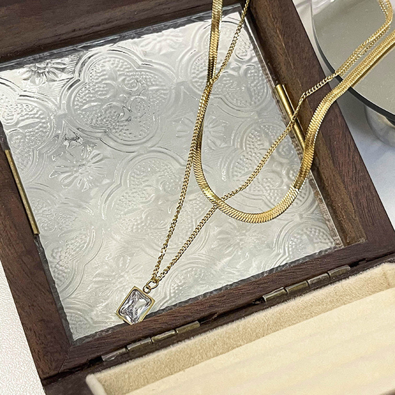 Fashion Geometric Stainless Steel Inlay Zircon Layered Necklaces 1 Piece