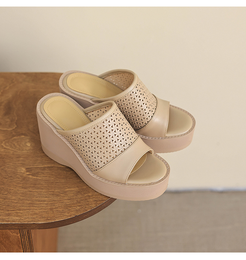 Dép sandal nữ quai chữ V đế xuồng cao gót 9 cm, phối váy dạo phố — màu trắng ngà, màu mơ chi tiết 15