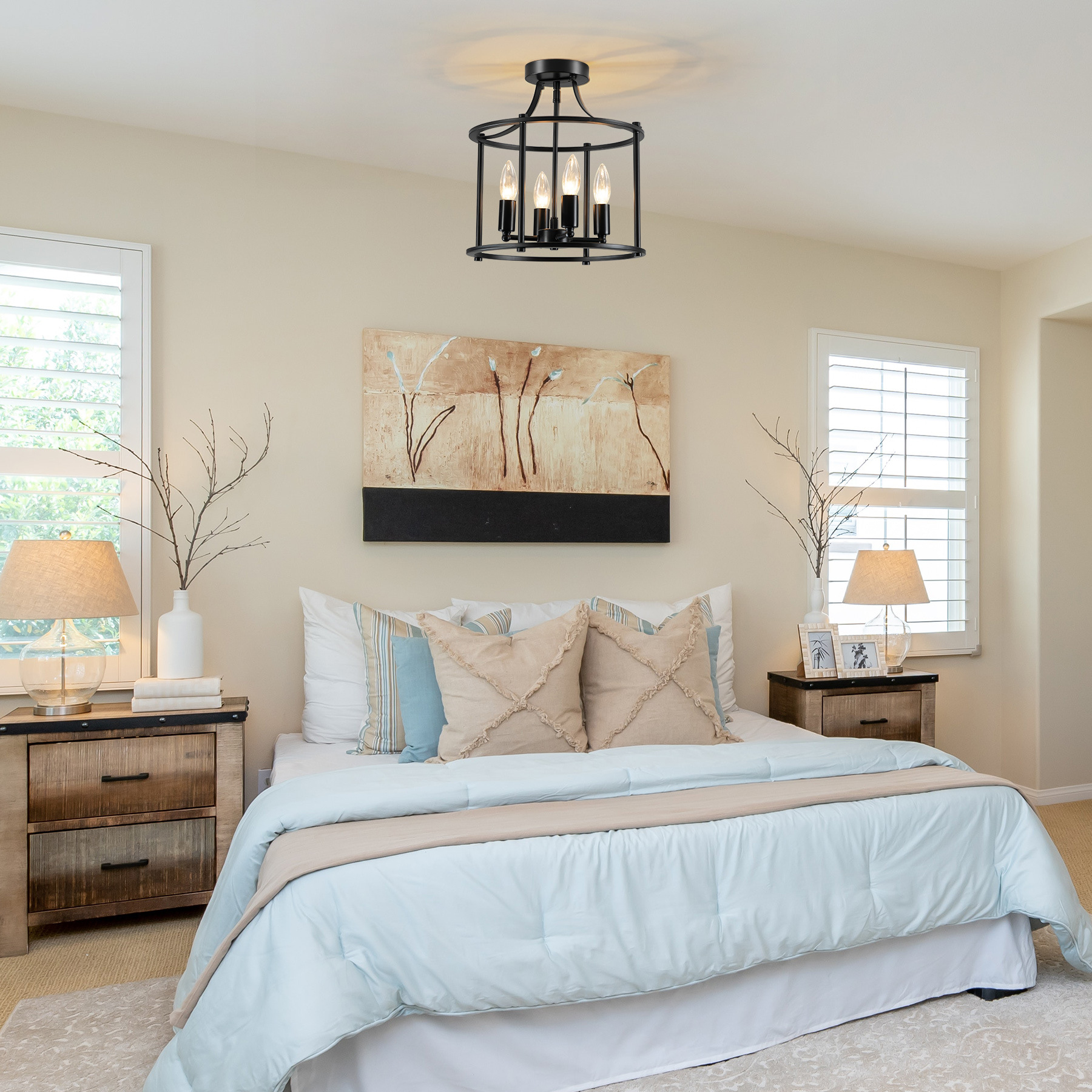 跨境专供黑色铁艺工业风吸顶灯工厂定制