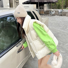 新商品のベストレディース秋冬韓国風ショートタイプの帽子付きのファッション的な肩の保温がふわふわしています。
