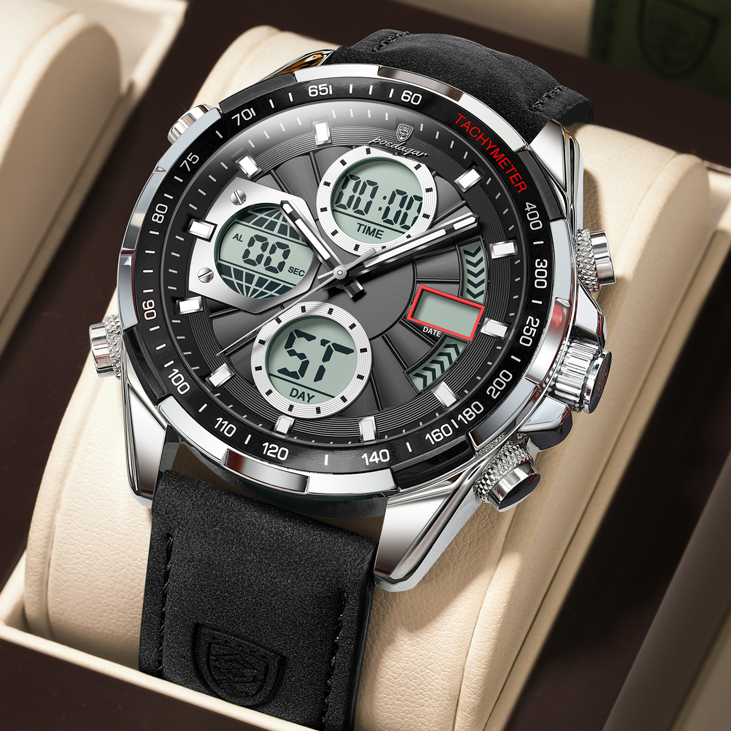 POEDAGAR / PEDAGAR nuevo reloj electrónico cronógrafo multifuncional de luz nocturna para hombres reloj de comercio exterior en vivo