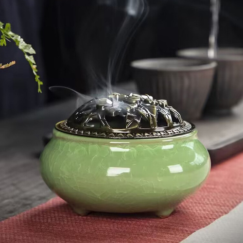 Ice crack kiln turned ceramic wholesale incense burner home indoor sandalwood burner ornaments creative coil incense line incense incense burner