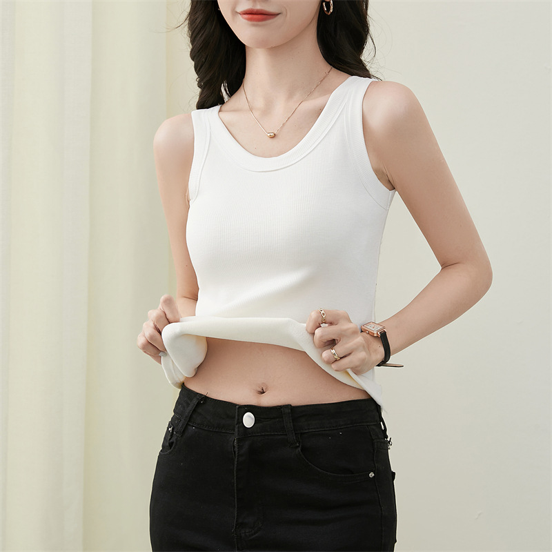 Fleece-Lined Camisole for Women, Ribbed, New Autumn and Winter Style, Warm, Slim-Fit, Side Breast Coverage, Base Layer, Sleeveless Top