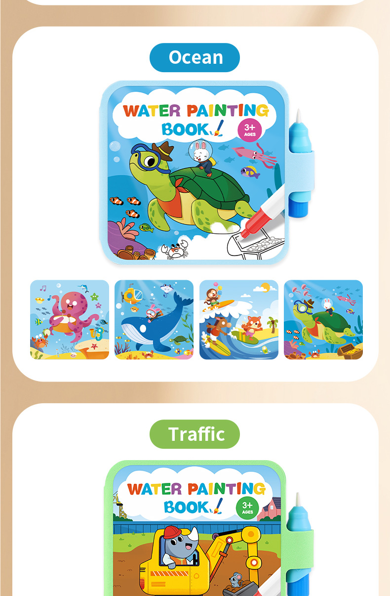 Wiederverwendbares Wasser-Malbuch Magisches Aquarell-Malbuch für Kinder Frühpädagogisches Ruhiges Buch – Detail 13