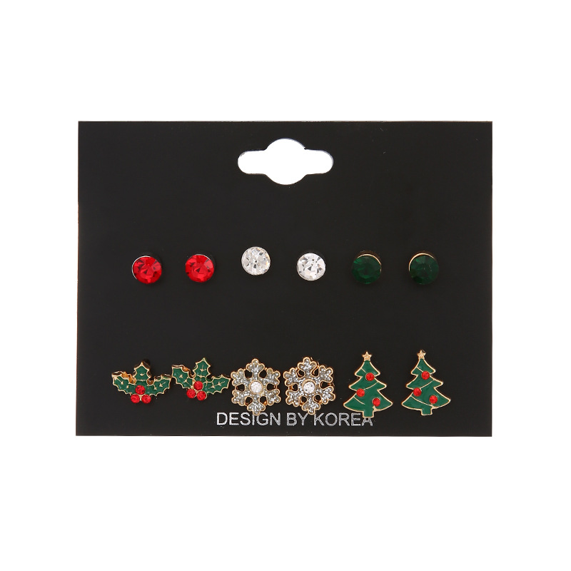 Süß Weihnachtsbaum Schneeflocke Legierung Überzug Inlay Strasssteine Ohrstecker 1 Satz display picture 5