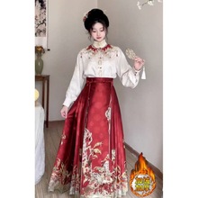 大码新中式国风汉服红色马面裙套装女春秋微胖过年拜年服两件套