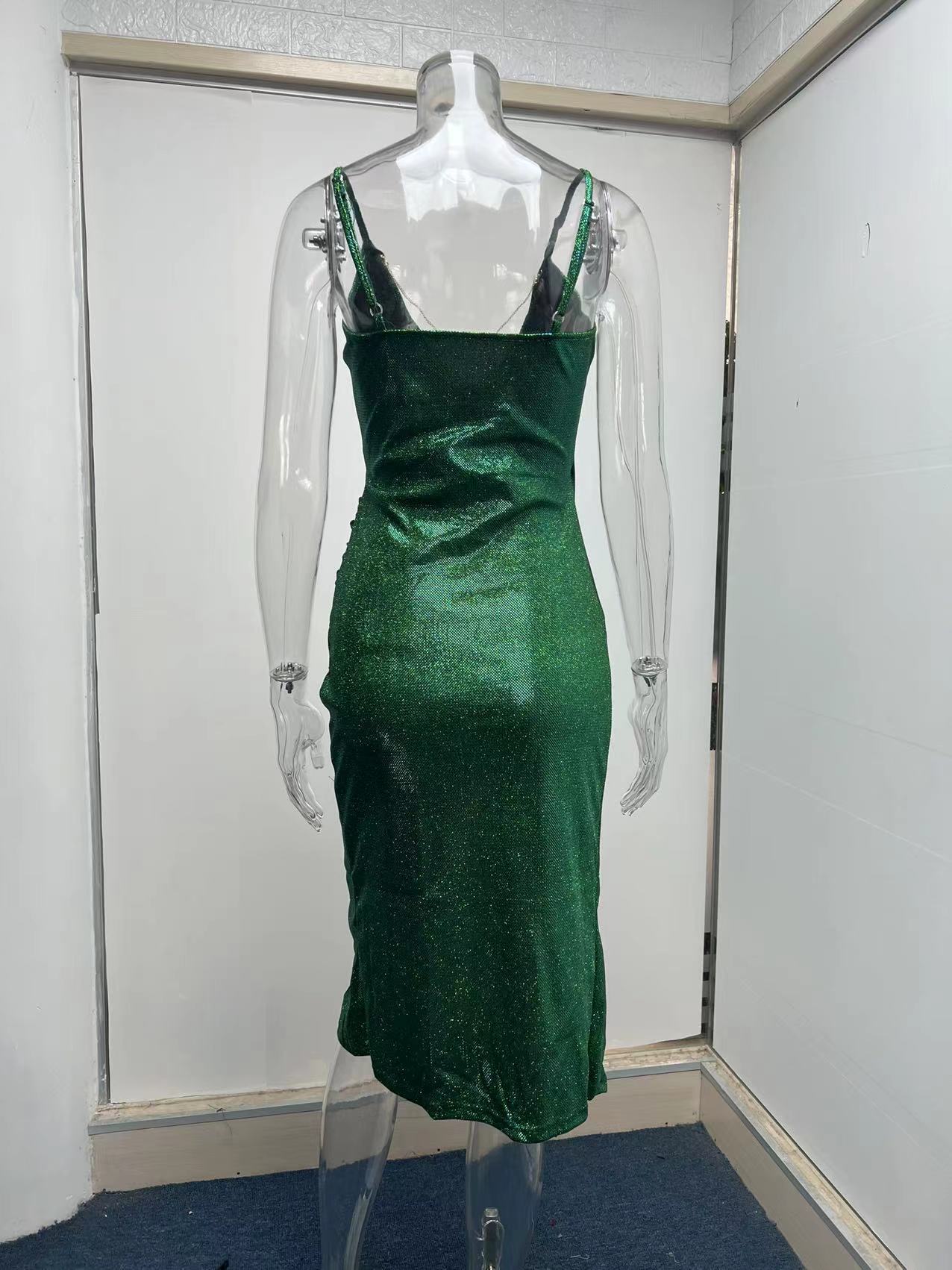 Women Summer Sexy Glitter High Split Slit Deep V Plunge Plunge Strap Dress 7 Women Summer Sexy Glitter High Split Slit Deep V Plunge Plunge Strap Dress